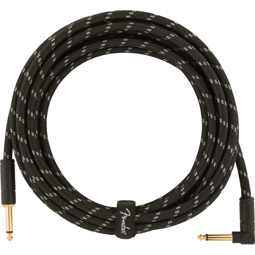 Fender Deluxe Series Tweed Instrument Cable - Straight to Right Angle - 15 foot Black Tweed
