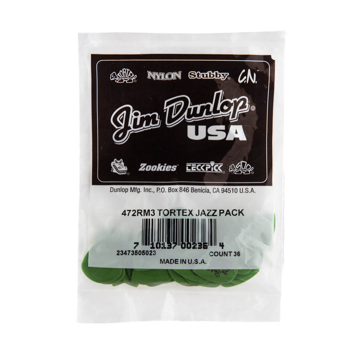 Dunlop Tortex Jazz III Guitar Picks Medium - 0.88mm, Green, 6-pack