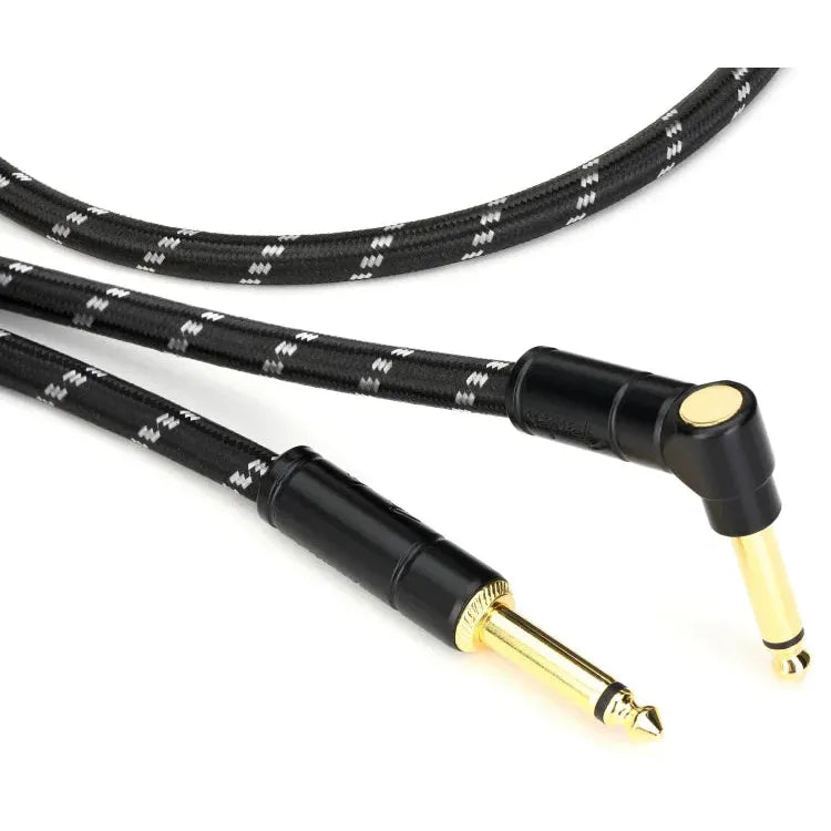 Fender Deluxe Series Tweed Instrument Cable - Straight to Right Angle - 15 foot Black Tweed
