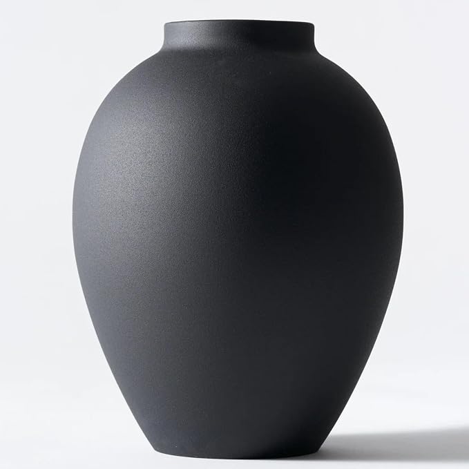 Large Matte Black Iron Vase – Wabi Sabi Farmhouse Decor