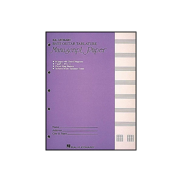 Hal Leonard Bass Guitar Tablature Manuscript Paper