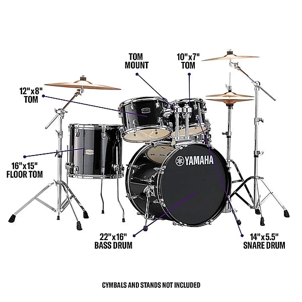 Yamaha RDP2F5 Rydeen 5-piece Shell Pack - Black Glitter with HW-680W Hardware Pack