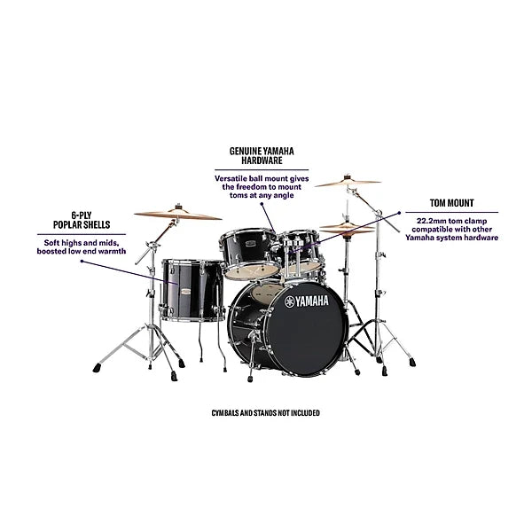 Yamaha RDP2F5 Rydeen 5-piece Shell Pack - Black Glitter with HW-680W Hardware Pack