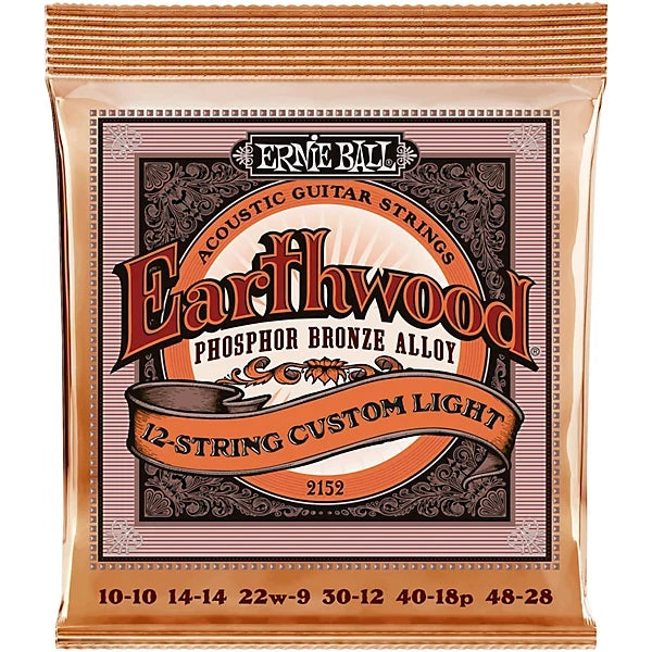 Ernie Ball 2152 Earthwood Phosphor Bronze Acoustic Guitar Strings - .010-.048 Custom Light 12-string