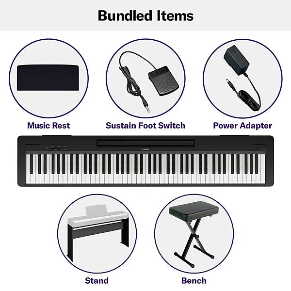 Yamaha P143LXB Digital Piano Bundle (with L100 and PKBB1)