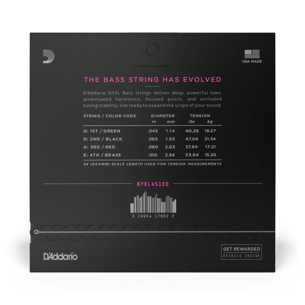 D'Addario NYXL45100 Nickel Wound Bass Guitar Strings - .045-.100 Regular Light, Long Scale
