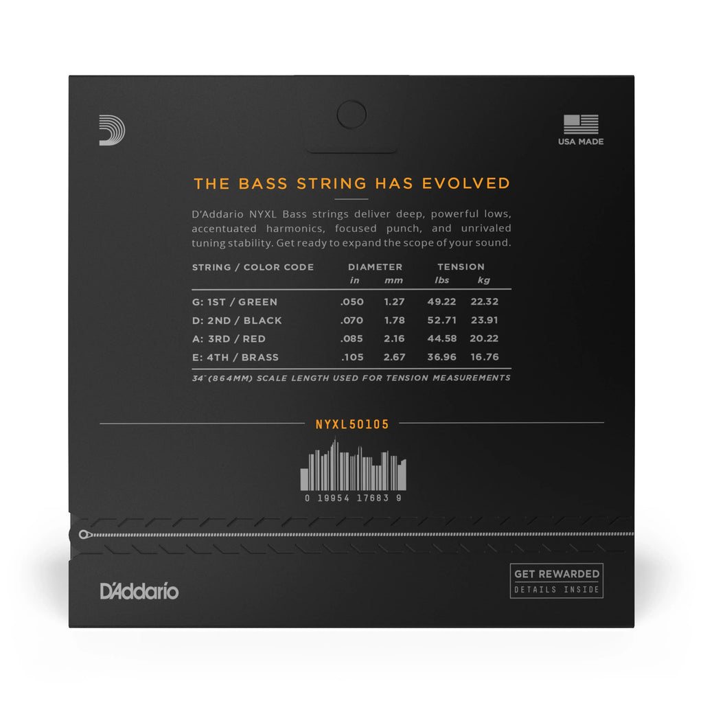 D'Addario NYXL50105 Long Scale Nickel Wound Bass Guitar Strings - .050-.105 Medium