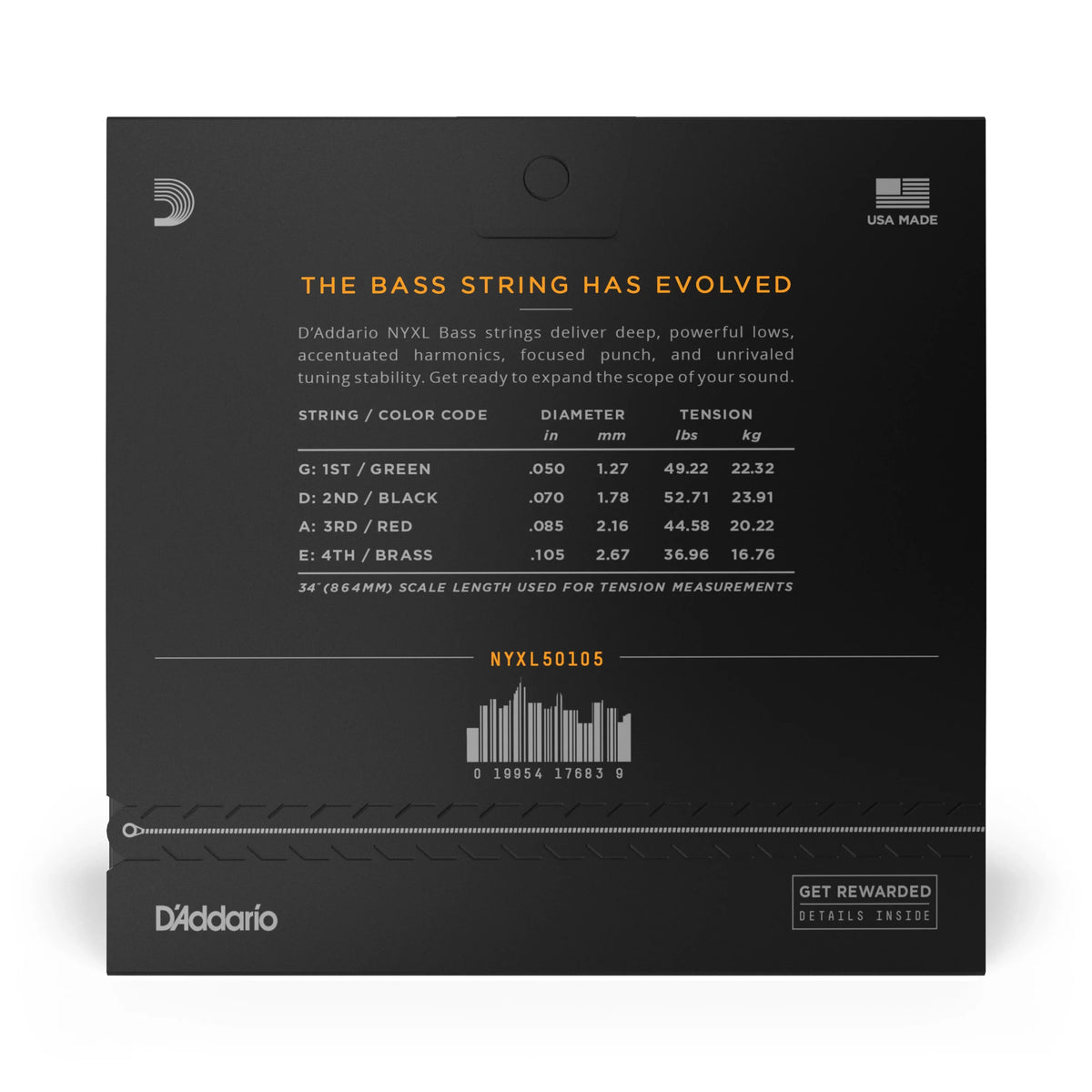 D'Addario NYXL50105 Long Scale Nickel Wound Bass Guitar Strings - .050-.105 Medium