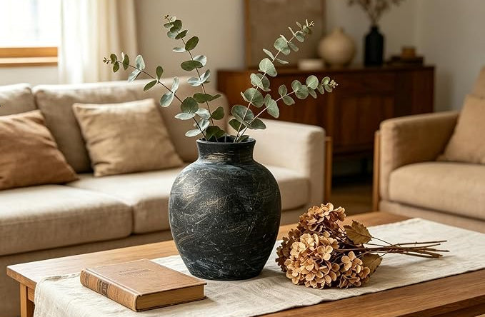 Vintage Ceramic Vase 15.5cm – Rustic Black Distressed Finish