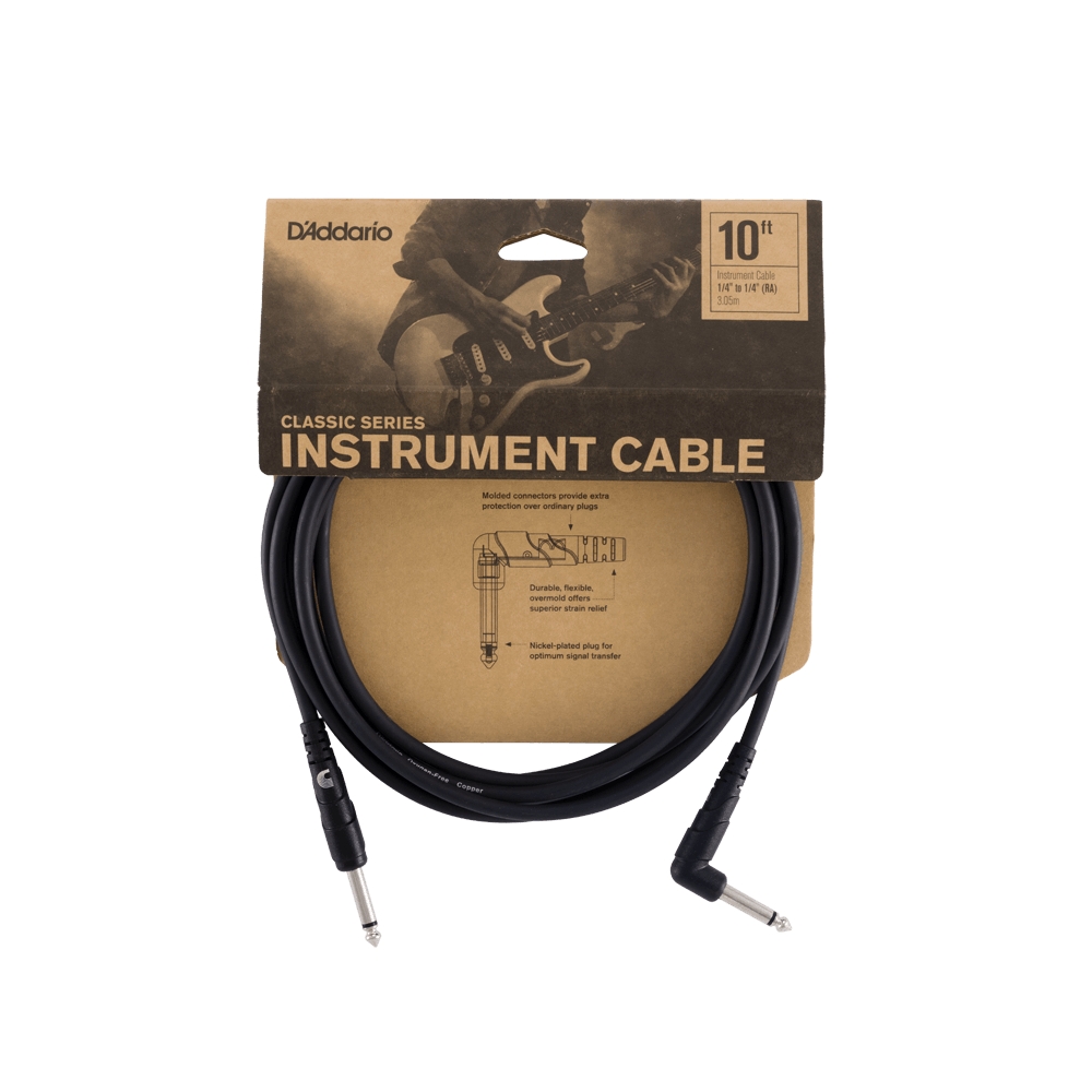 D'Addario Classic Series Instrument Cable with Straight to Right Angle - 10 Feet