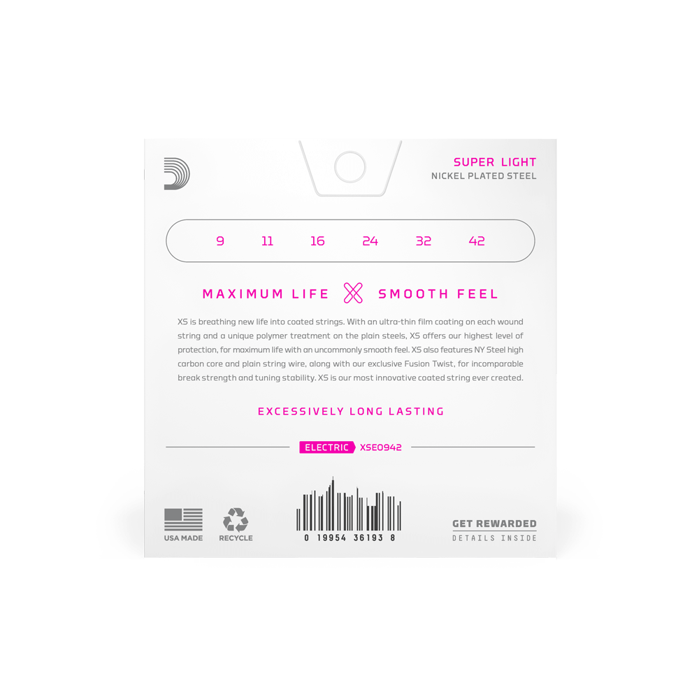 D'Addario XSE0942 XS Nickel-plated Steel Coated Electric Guitar Strings - .009-.042 Super Light