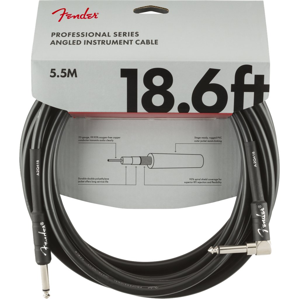 Fender Professional Series Straight to Right Angle Instrument Cable - Black