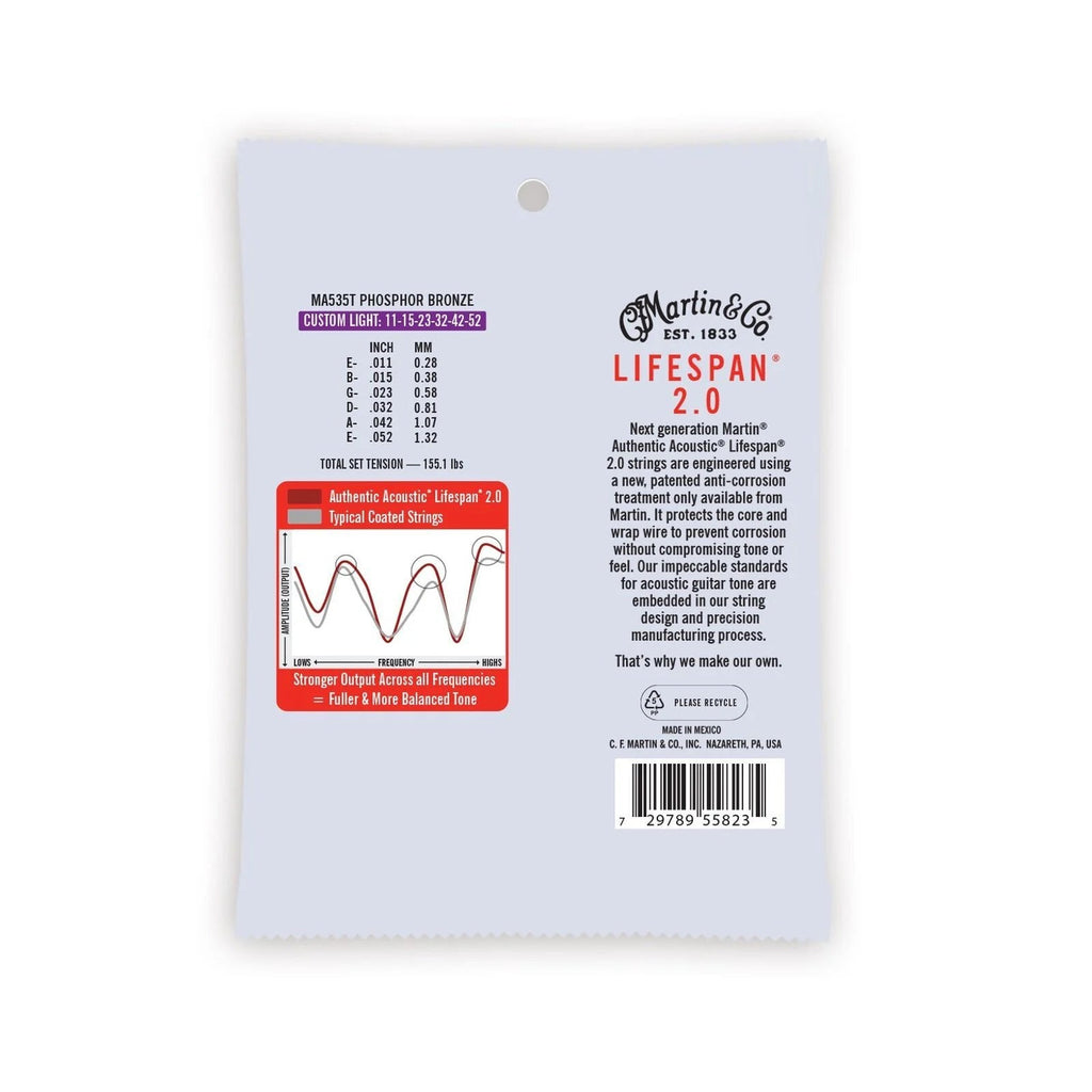 Martin Authentic Acoustic Lifespan 2.0 Treated 92/8 Phosphor Bronze Guitar Strings
